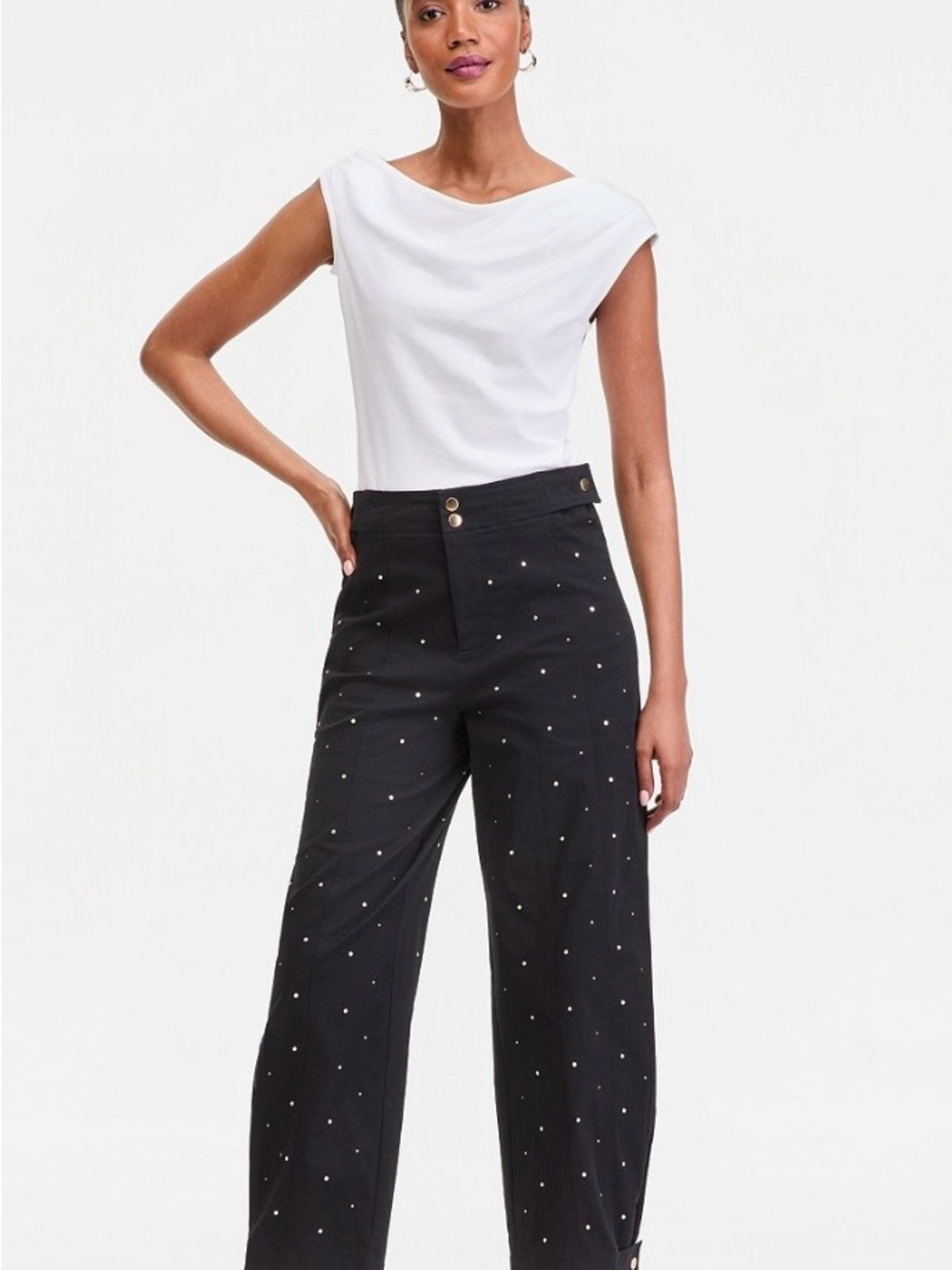 INC International Concepts Black Wide-Leg Pants with White Dot Accent
